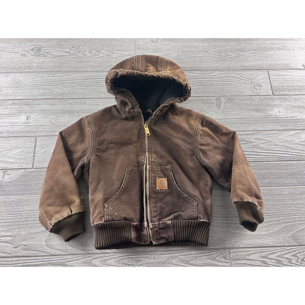 Carhartt Kids YYJ130 DKB Brown Duck Canvas Insulated Active Jacket Size XS 4/5